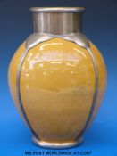 A Devon Pottery white metal-mounted Art Nouveau large bulbous vase,