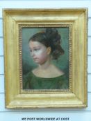 An early 19thC continental school oil on canvas of a young girl, label verso,