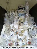 A collection of crested ware including Goss, Carlton Ware, a gramophone,
