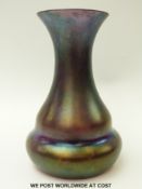 Kralik Mica iridescent glass vase of waisted form with flared rim (13.