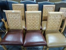 Nine beech chairs including six with lattice backs