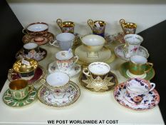 A collection of decorative cups and saucers including Royal Doulton,