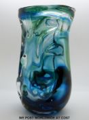 William Wilson and Harry Dyer for Whitefriars Knobbly glass vase with blue and green decoration