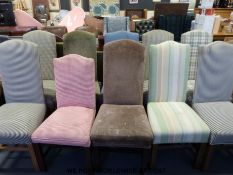 Ten upholstered chairs including checks and stripes