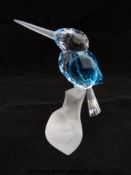 Preciosa Swarovski style crystal kingfisher with blue wings on frosted base in original box (8.