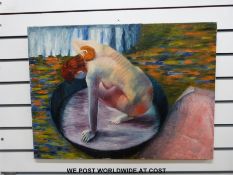 Oil on canvas of a nude in a basket (55cm x76cm)