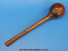 A 19thC Fijian Ula War Throwing Club with geometric zig zag carved grip (38cm long)