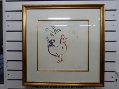 Marc Chagall print cockerel and man playing violin (47 x 47cm)