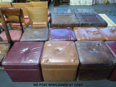 Eleven leather upholstered pouffés and another similar example