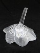 Lalique glass ring holder in the form on an anemone flower head, 8.5cm tall.