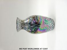 Royal Brierley irridescent glass vase decorated with white flecks, 23cm tall.