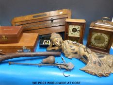 Two mantel clocks comprising a Smith's battery operated example and an American example with two