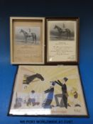 Horse racing ephemera relating to the 1937 Derby winner Mid Day Sun, an Art Deco print with owners,