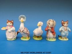 Five (BP3b) Beswick Beatrix Potter figures: Rebeccah Puddleduck, Jemima Puddleduck, Ribby,
