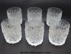 Six Geoffrey Baxter for Whitefriars textured bark whisky glasses in original box (H 9cm)