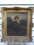 Attributed to Thomas Jones Barker of Bath: Oil on board of a boy gathering firewood (35cm x 30cm)