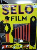 A Selo Film Selochrome film pierced enamel double sided advertising sign (height 46cm)