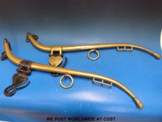 A pair of brass horse 'hames' with heart shaped hook plates impressed with Shire horse trade marks,