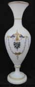 A hand-decorated 19thC pedestal opaline glass vase (height 36cm)