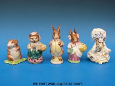 Five (BP3b) Beswick Beatrix Potter figures: Lady Mouse, Cousin Ribby, Mrs Rabbit,