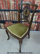 A pair of Waring & Sons 19thC inlaid mahogany salon or bedroom chairs
