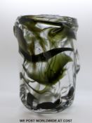 William Wilson and Harry Dyer for Whitefriars green streaky Knobbly glass vase,