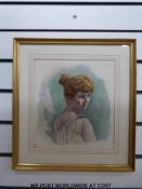 Watercolour of a lady monogrammed and dated K.