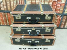 Three ash and leather bound graduated cases