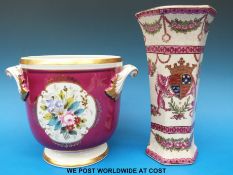An 19thC armorial vase and a Vista Allegre wine cooler