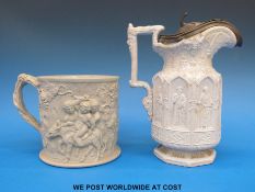A Charles Meigh salt glazed relief moulded jug and a similar large Minton mug,