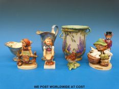A collection of ceramics to include three Hummel figures (boy with rabbits,