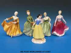 Five Royal Doulton figurines to include Snow White, Grace,