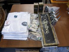 A collection of whisky related items including Ardbeg, glasses,