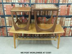 A retro nest of tile inset tables together with a G-plan style coffee table