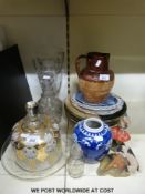 Mixed ceramics including a 19thC salt glazed harvest jug, Royal Doulton plates, Chinese ginger jar,