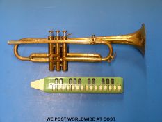 A cased Grafton Dallas trumpet and a Hohner melodica Soprano in case.