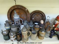 A quantity  of collectables and glass to include 19thC tankard, cruet set, decanters,