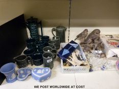 A collection of ceramics to include Poole birds, Bunnykins, retro coffee set etc.