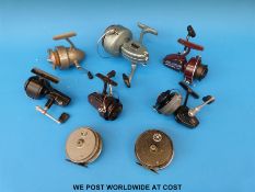 Eight fishing reels to include Harrington Omnia, two J.W.