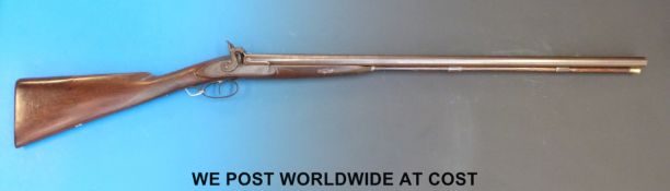 Hughes 12 bore side by side muzzle loading hammer action gun with double trigger,