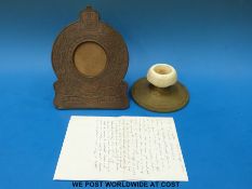 Two WWI interest items comprising a worked leather photograph frame 1917 -18 for the Royal