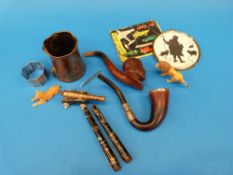 A quantity of collectables including carved pipes, one of Edward VII,