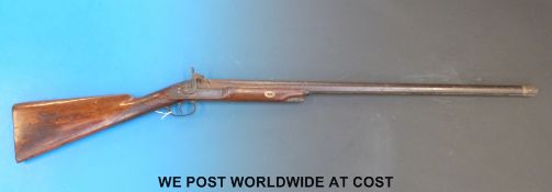 Unnamed 12-bore muzzle-loading hammer action gun, with chequered grip and 29