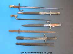 Six various bayonets including late 19thC French and British late 19thC to WW2 examples