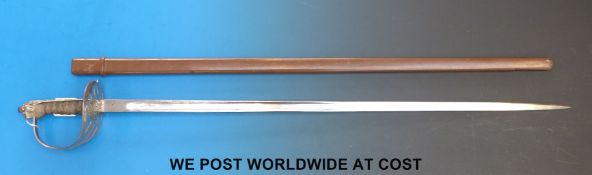 A replica 1827 pattern Rifles officer's sword in painted metal scabbard with shagreen and wire grip