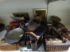 A collection of items to include vintage telephones, planes, scales, Kodak camera, wooden boxes,
