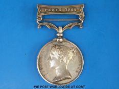 A Victorian 2nd China war medal with Pekin 1860 clasp, awarded to Corporal H Y Parker 44th Regt,