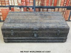 An ash and metal bound steamer trunk