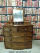 A 19thC mahogany bow fronted dressing chest of two over three graduated drawers (W103 x D52 x