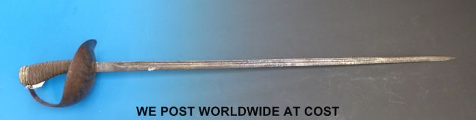 An unidentified 1912 pattern officer's straight sword with wire grip,